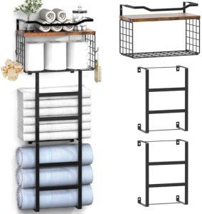 34" Wall-Mounted Towel Rack with Shelf & Basket