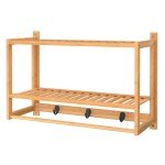 Bamboo Wall Shelf with Towel Bar & Hooks