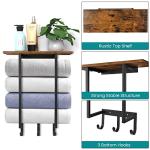Wall-Mounted Towel Rack with Wooden Shelf & Hooks