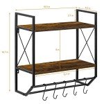 Rustic 2-Tier Wall Shelf with Hooks and Towel Bar
