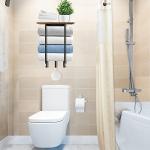 Wall-Mounted Towel Rack with Wooden Shelf & Hooks