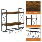 Rustic 2-Tier Wall Shelf with Hooks and Towel Bar