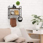 Rustic 2-Tier Wall Shelf with Hooks and Towel Bar