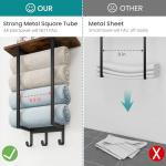 Wall-Mounted Towel Rack with Wooden Shelf & Hooks