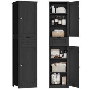 Narrow 67" Tall Black Storage Cabinet with Doors