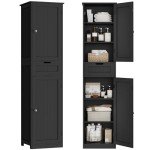 Narrow 67" Tall Black Storage Cabinet with Doors