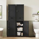 Narrow 67" Tall Black Storage Cabinet with Doors