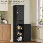 Narrow 67" Tall Black Storage Cabinet with Doors