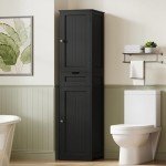 Narrow 67" Tall Black Storage Cabinet with Doors