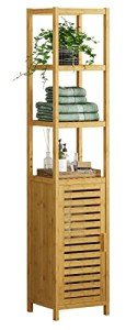Tall Slim Bamboo Storage Cabinet with Shutter Door