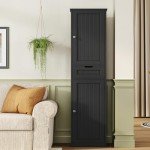 Narrow 67" Tall Black Storage Cabinet with Doors
