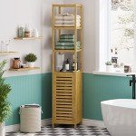Tall Slim Bamboo Storage Cabinet with Shutter Door
