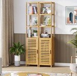 Tall Slim Bamboo Storage Cabinet with Shutter Door
