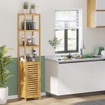 Tall Slim Bamboo Storage Cabinet with Shutter Door