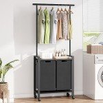 Rolling Laundry Sorter with Hanging Bar and Wheels