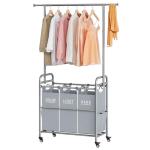 Tajsoon 3-Section Rolling Laundry Sorter with Rack