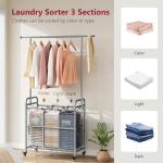 Tajsoon 3-Section Rolling Laundry Sorter with Rack