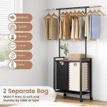 Rolling Laundry Sorter with Hanging Bar and Wheels