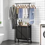 Rolling Laundry Sorter with Hanging Bar and Wheels