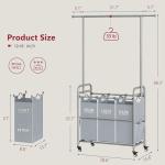 Tajsoon 3-Section Rolling Laundry Sorter with Rack