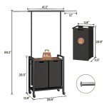 Rolling Laundry Sorter with Hanging Bar and Wheels