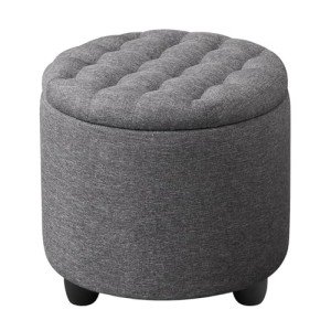 Round Storage Ottoman with Lid - Dark Gray
