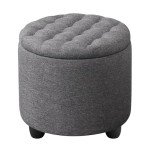 Round Storage Ottoman with Lid - Dark Gray