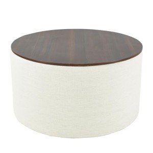Cream Fabric Storage Ottoman with Wood Top