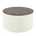 Cream Fabric Storage Ottoman with Wood Top