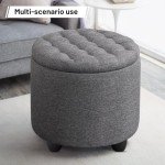 Round Storage Ottoman with Lid - Dark Gray