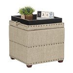 Beige Ottoman Storage Cube with Tray and Legs