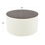 Cream Fabric Storage Ottoman with Wood Top