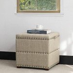 Beige Ottoman Storage Cube with Tray and Legs