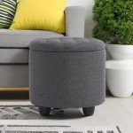 Round Storage Ottoman with Lid - Dark Gray