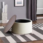 Cream Fabric Storage Ottoman with Wood Top