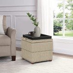 Beige Ottoman Storage Cube with Tray and Legs