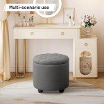 Round Storage Ottoman with Lid - Dark Gray