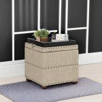 Beige Ottoman Storage Cube with Tray and Legs