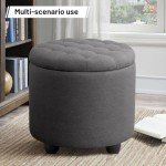 Round Storage Ottoman with Lid - Dark Gray
