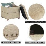 Beige Ottoman Storage Cube with Tray and Legs