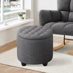 Round Storage Ottoman with Lid - Dark Gray