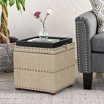 Beige Ottoman Storage Cube with Tray and Legs