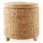 Handwoven Water Hyacinth Round Storage Ottoman