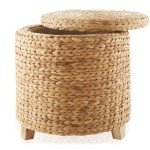 Handwoven Water Hyacinth Round Storage Ottoman