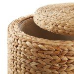 Handwoven Water Hyacinth Round Storage Ottoman