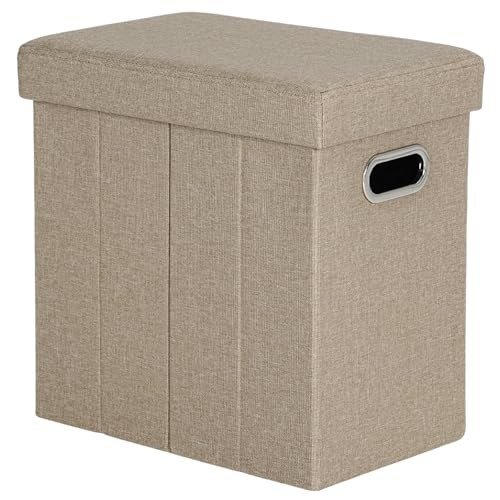 Collapsible fabric storage ottoman with side handles, supporting up to 330 lbs.