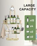 Gold Shower Caddy Hanging Organizer with Hooks