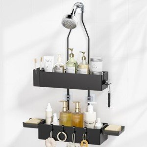 Rustproof Hanging Shower Caddy with Holders - Black