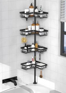 Corner Shower Caddy Tension Pole Organizer - Black