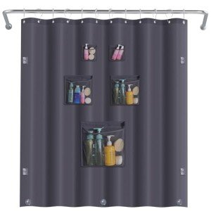 Black Heavyweight PEVA Shower Curtain with Pockets